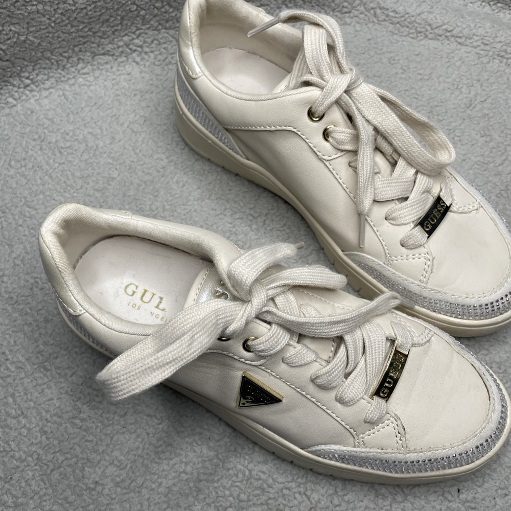 Guess Women's Platform Sneaker Off-White Size 6 Sparkle Lace-up Logo - Picture 7 of 12